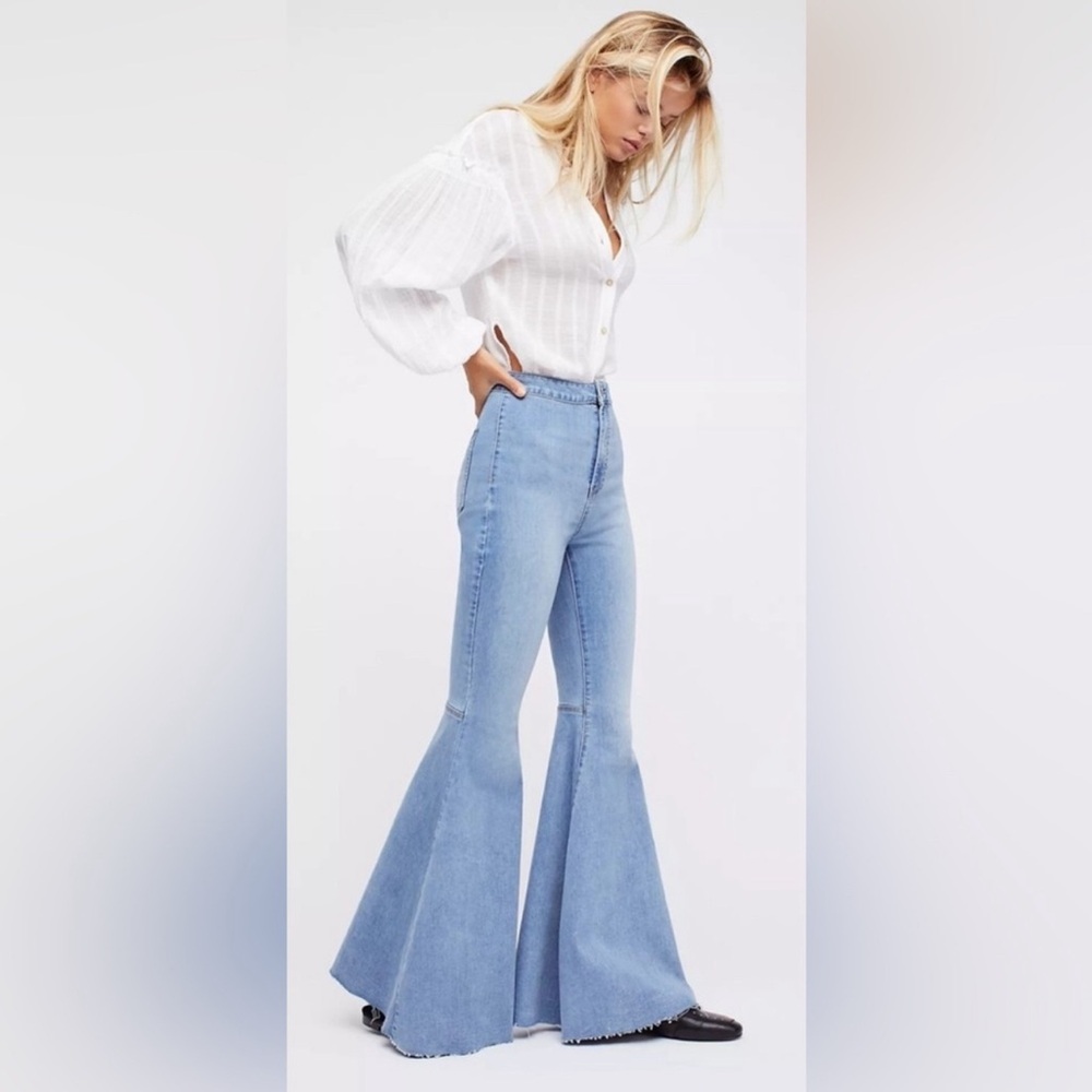 Free People Just Float on Flare Bellbottom Jeans, light blue, size 26 long